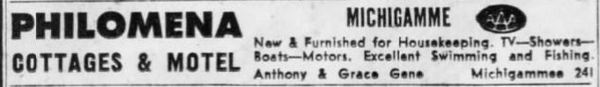 Philomena Cottages and Motel - Sept 1961 Ad